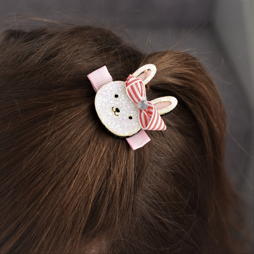 White Glitter Bunny Rabbit Face Hair Clip