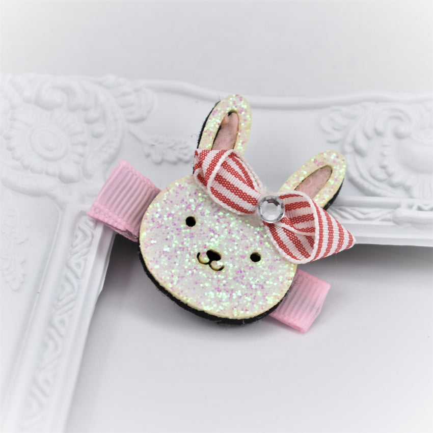 White Glitter Bunny Rabbit Face Hair Clip