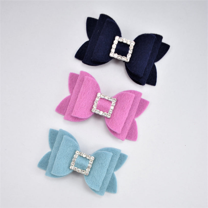 Annabelle Bow Hair Clip - Felt bow with rhinestone