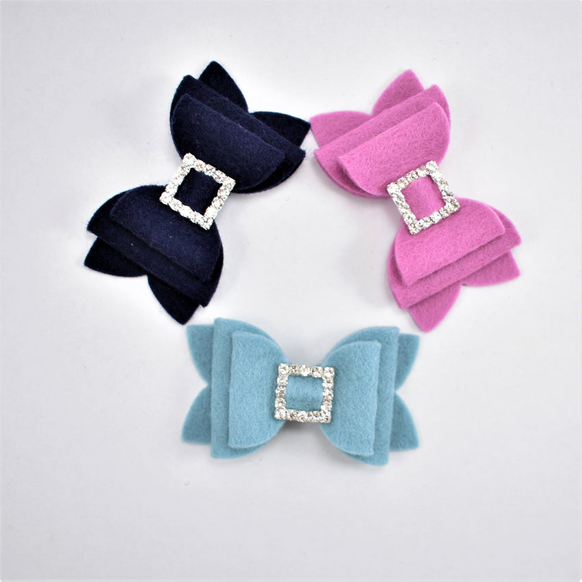 Annabelle Bow Hair Clip - Felt bow with rhinestone