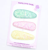 Pastel Glitter Snap Clips - set of 3