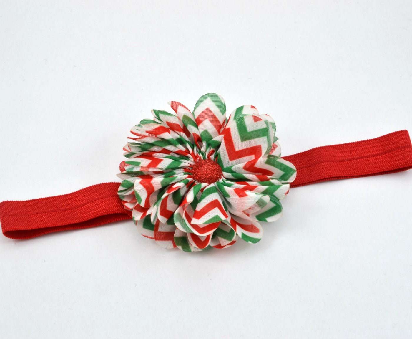 Chevron Christmas Flower Headband - size 6 to 12 months