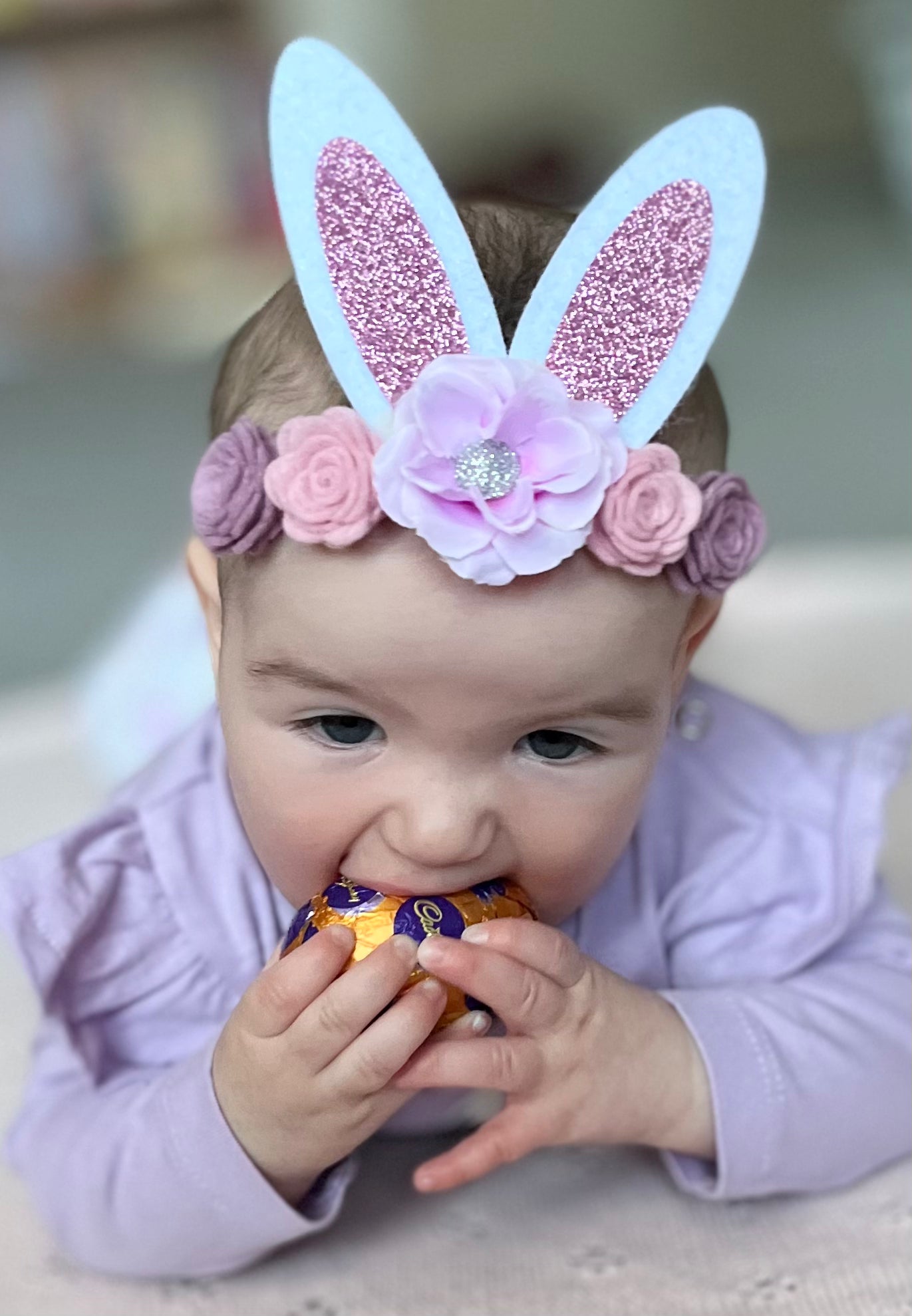 Glitter Easter Bunny Ears Headband - purple