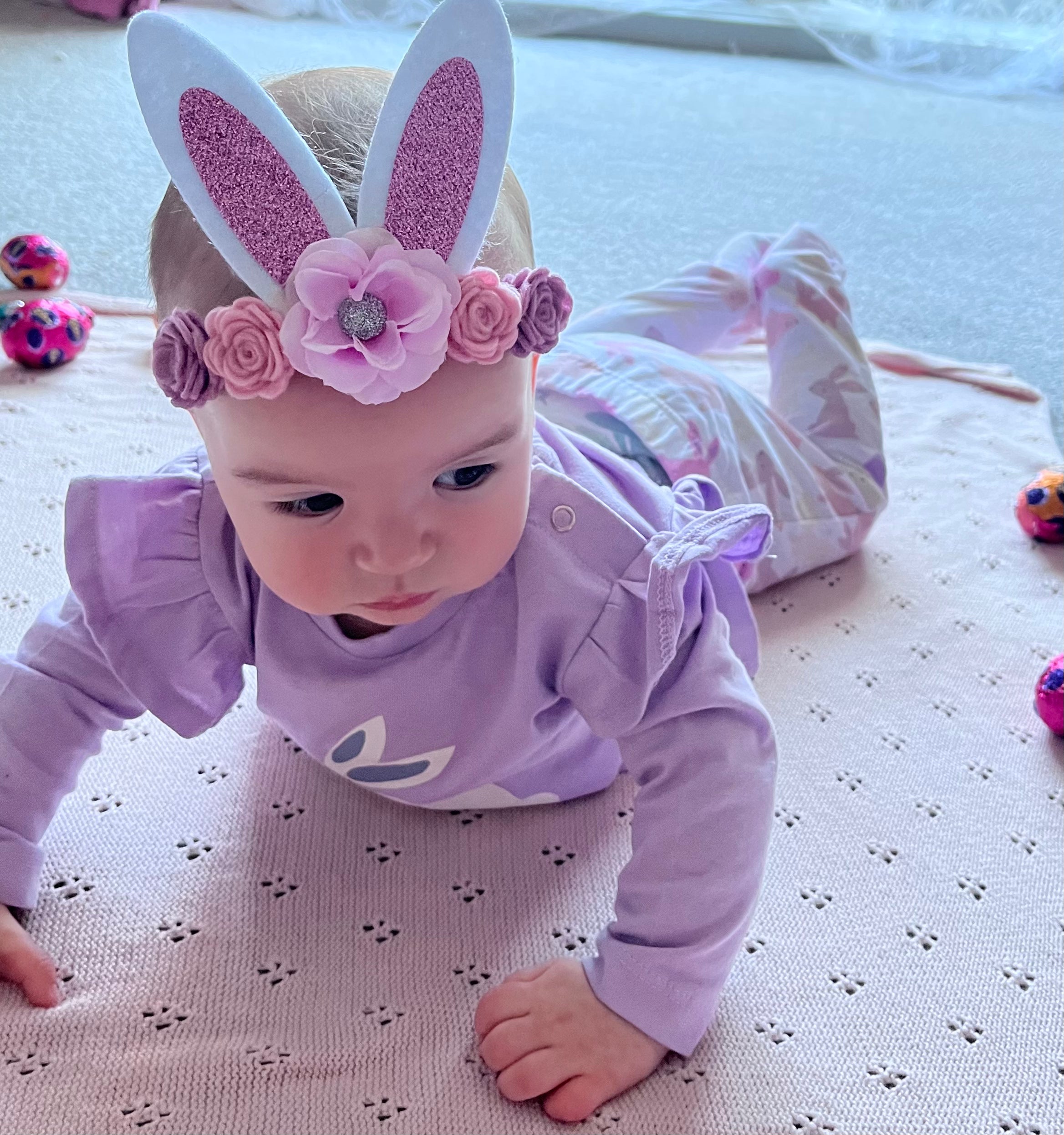 Glitter Easter Bunny Ears Headband - purple