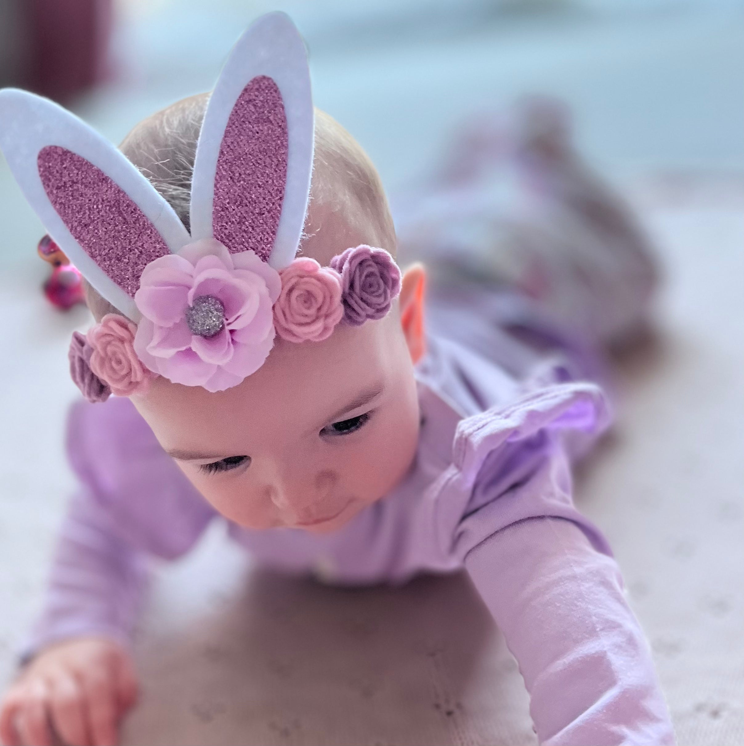 Glitter Easter Bunny Ears Headband - purple