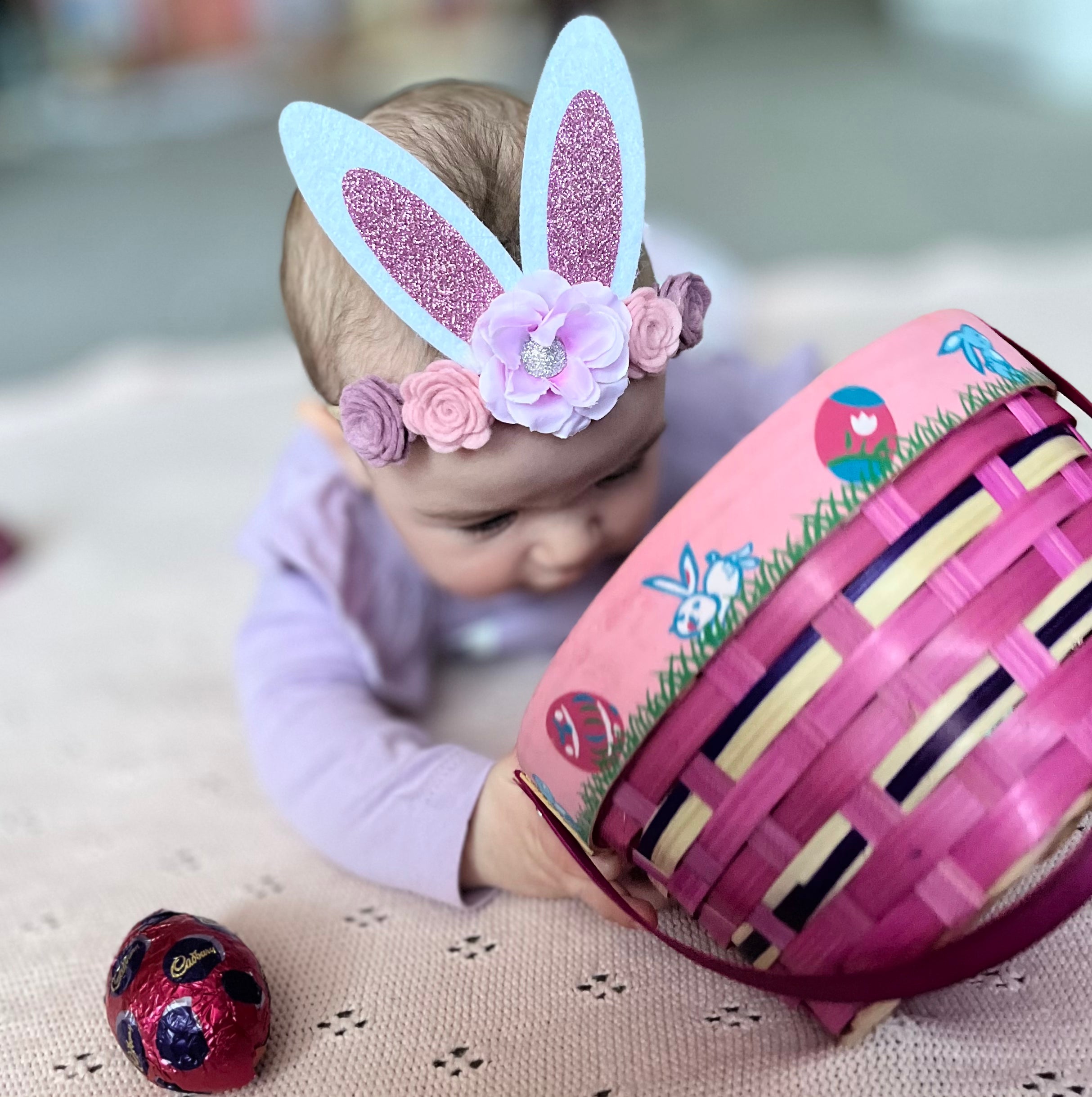 Glitter Easter Bunny Ears Headband - purple
