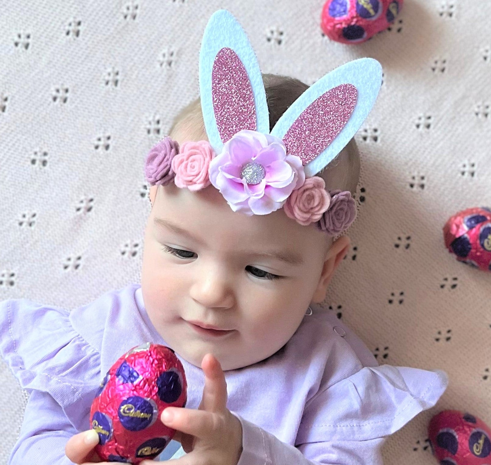 Glitter Easter Bunny Ears Headband - purple