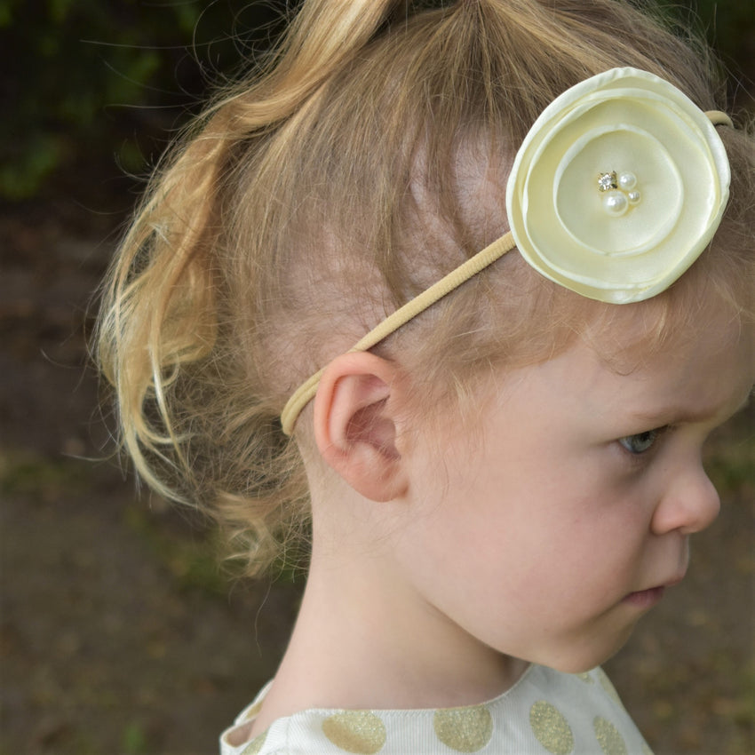 Ivory Pearl Rhinestone Flower Headband